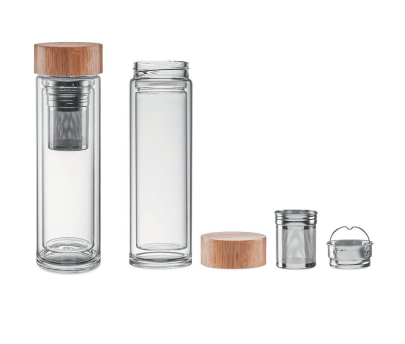 Porth Joke Double wall in high borosilicate glasses and bamboo lid with tea infuser 420 ml Product Code GPMO9420-22