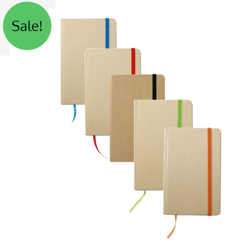 Great Western A6 Notebooks in recycled material with matching colourful ribbon and elastic band. 96 blank paper pages Product Code GPMO7431-48