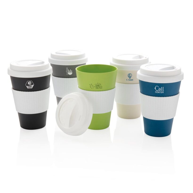 Jowlik organic bamboo mugs with silicon lid and grip GP432.567