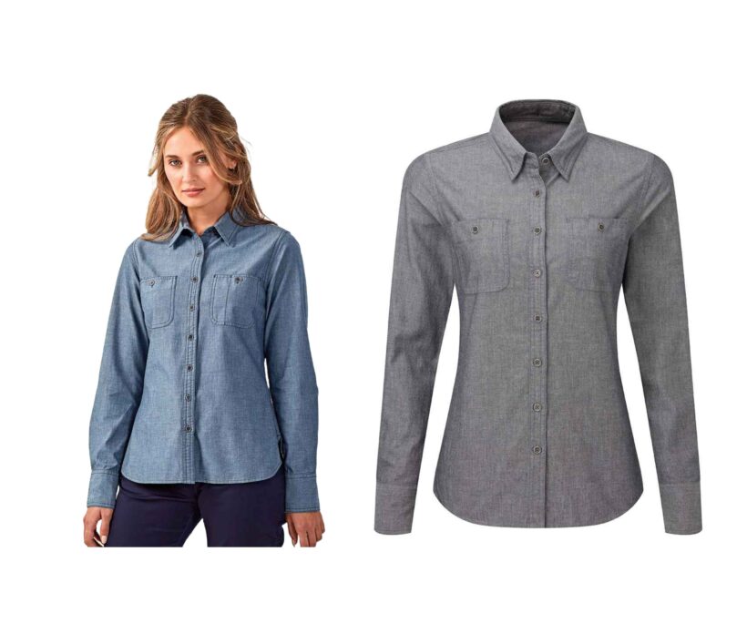 Premier Ladies Organic Fairtrade Certified Long Sleeve Chambray Shirt GPPR347 Premier Ladies Organic Fairtrade Certified Long Sleeve Chambray Shirt GPPR347